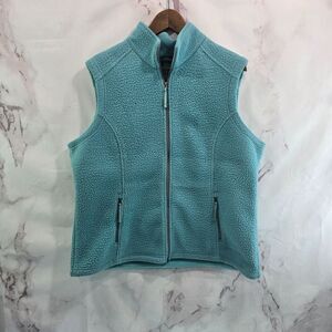 Eddie Bauer Vest Womens XL Light Blue Fleece Sherpa Shearling Fuzzy Eggshell